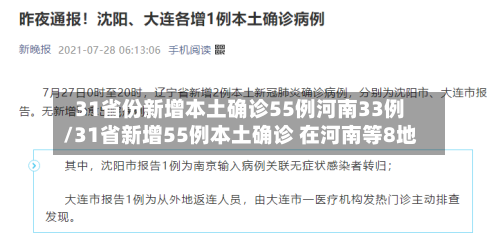 31省份新增本土确诊55例河南33例/31省新增55例本土确诊 在河南等8地